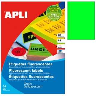 Etiquetas Din A4 verde fluorescente Apli