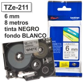 Cinta Brother 6mm TZ-211 TZ211 negro  TZE-211