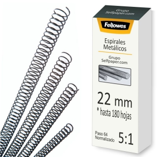 Espirales Metalicos para encuadernar 22mm Negro  Fellowes 5110901
