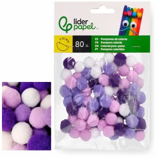 Pompones de colores tonos lilas violetas  Liderpapel MX23