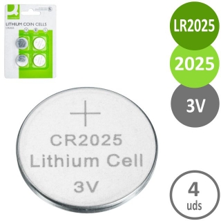 Pack 4 pilas CR2025 tipo botn,  Q-connect KF14559