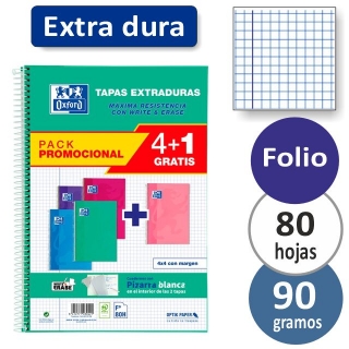 Cuadernos Oxford Tapa Extradura Pack.4+1 colores  400122766