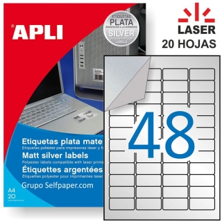 Etiquetas Plata mate para laser, poliester,  Apli 10066