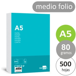 Papel Din A5, cuartillas, 80 gramos,  Liderpapel PB02