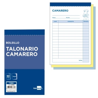 Talonario camarero bolsillo triplicado original y  Liderpapel T350