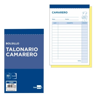 Talonario camareros bolsillo, original y copia,  Liderpapel T250