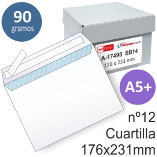 Sobres 176x231 cuartilla, A5+, 90 grs,  Liderpapel A-17495