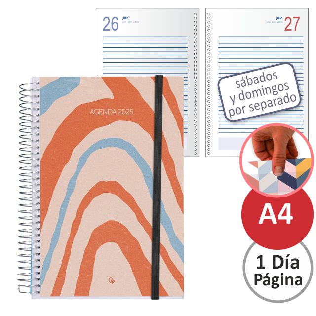 Agenda Din A4 folio 2024 espiral gusanillo Tinos, dia pagina