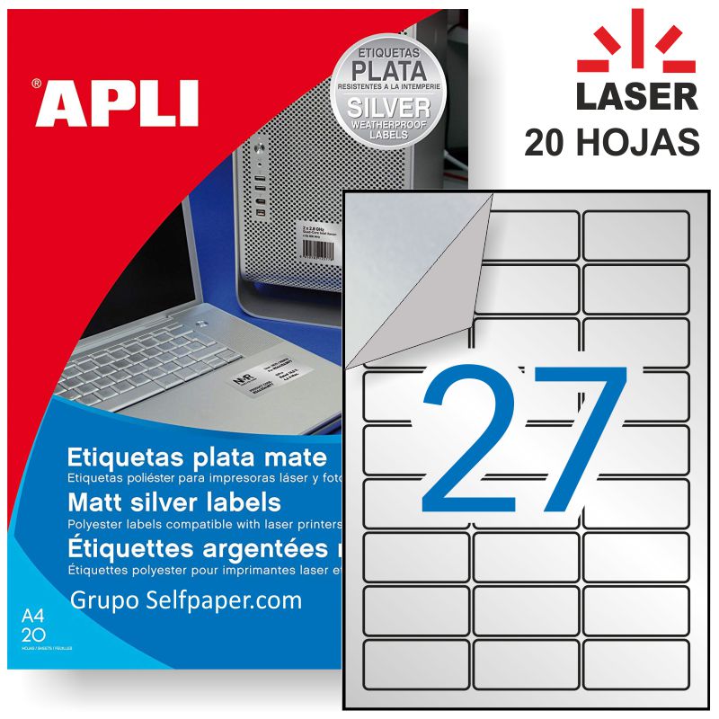 Etiquetas para laser, plata, resistentes frio, agua y lluvia, Selfpaper.com.