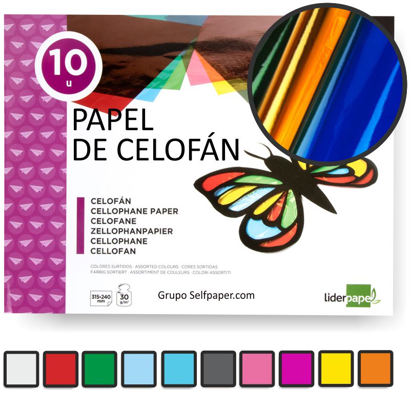 Block 10 hojas de papel Celofán colores transparentes