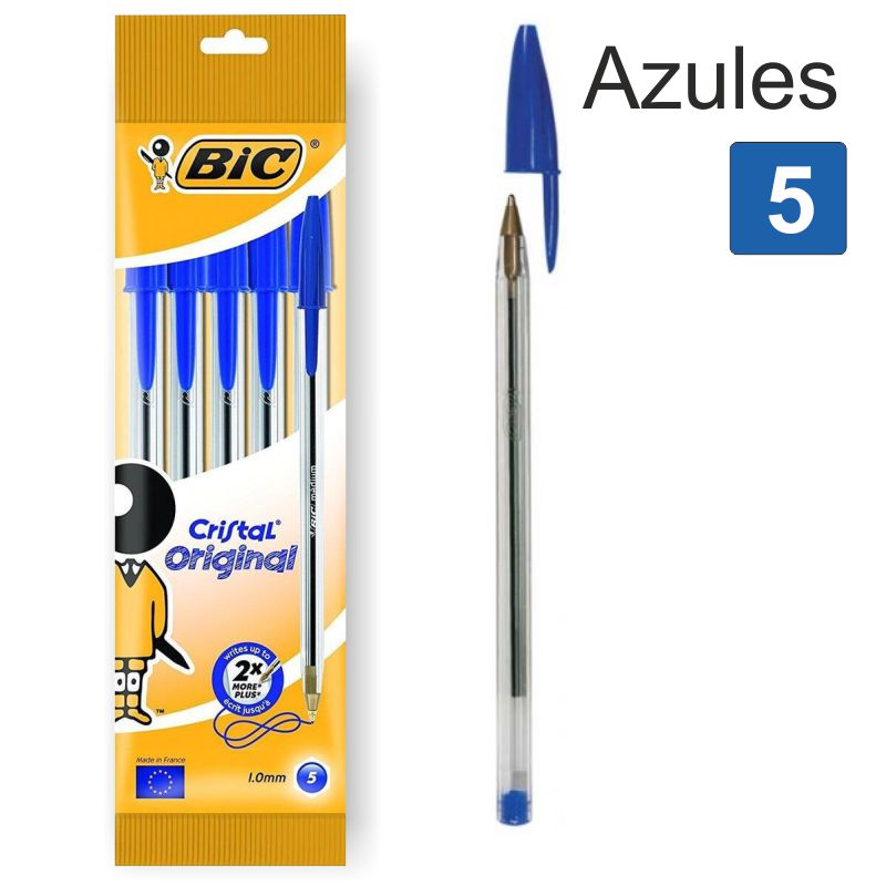 Comprar Bolígrafos Bic Cristal azules pack 5 unidades