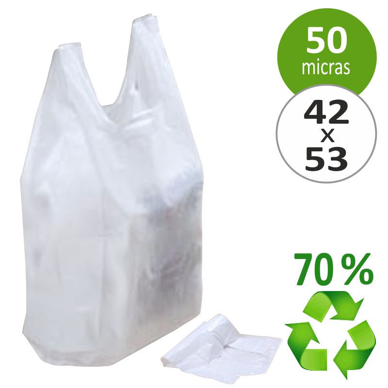 Comprar Bolsas de plastico Camiseta Asas 42x53 cms, 70% recicladas