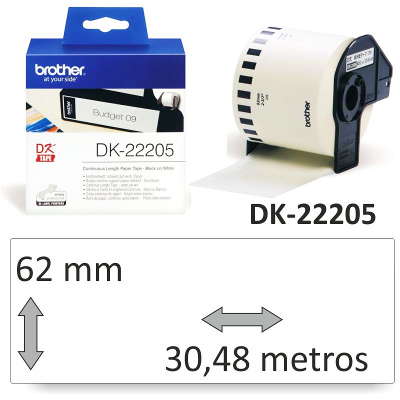 Comprar Brother DK-22205 Rollo de etiquetas continuo 62mm, 30 metros