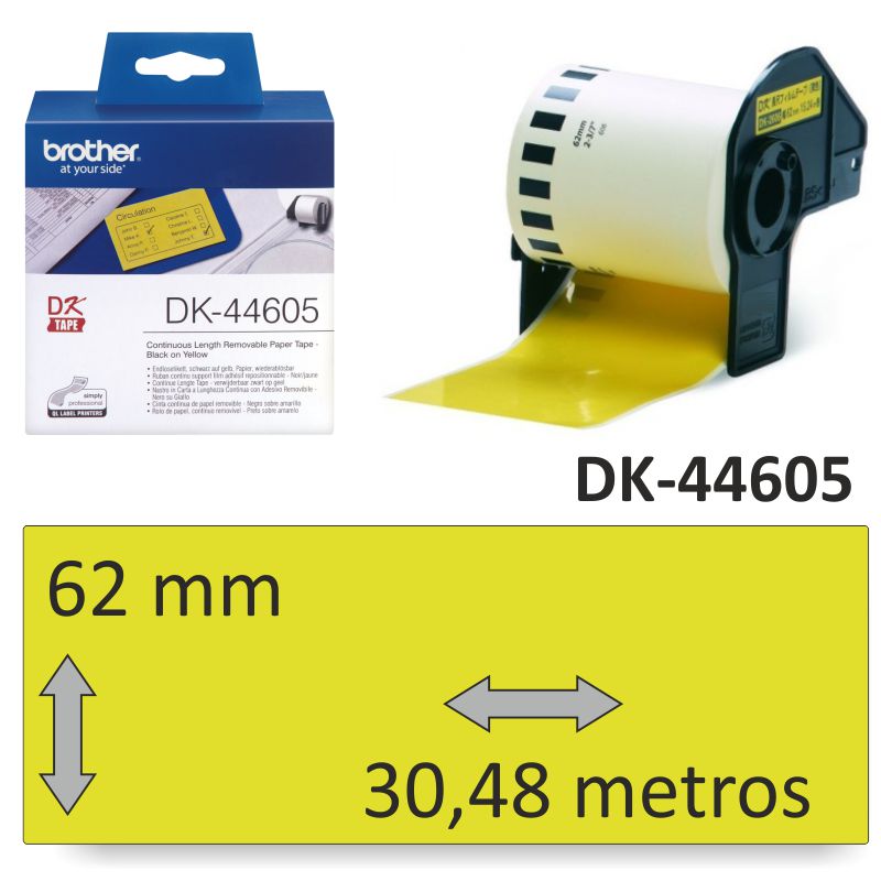 Comprar Brother DK-44605 rollo papel amarillo 62mm x 30,48 metros
