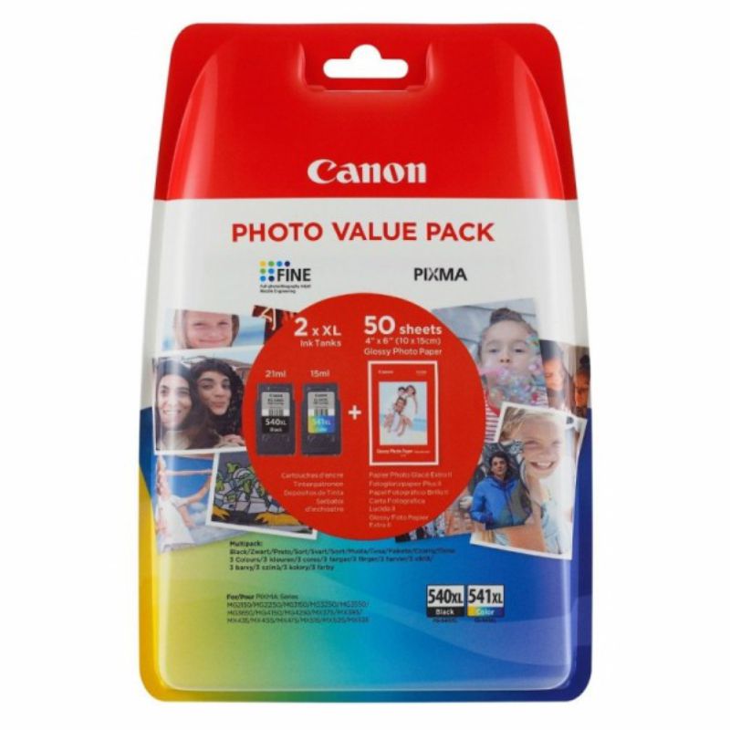 canon pg540xl + cl541xl, pack ahorro + papel gloss