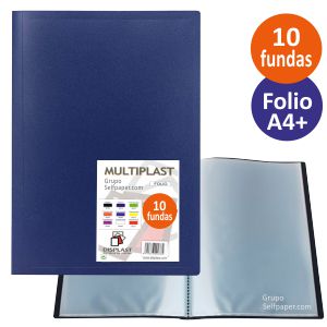 Carpeta 10 fundas folio económica azul opaco
