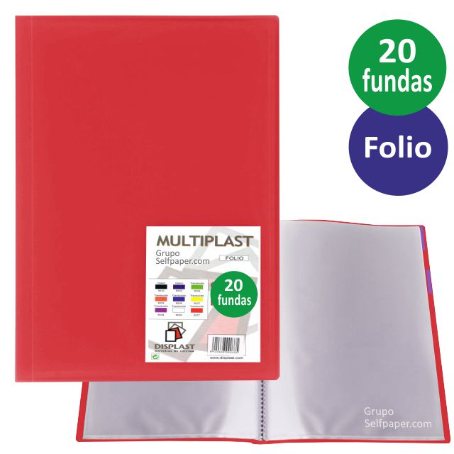 Carpeta 20 fundas folio color rojo traslúcido
