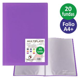 Carpeta 20 fundas folio violeta lila traslucido