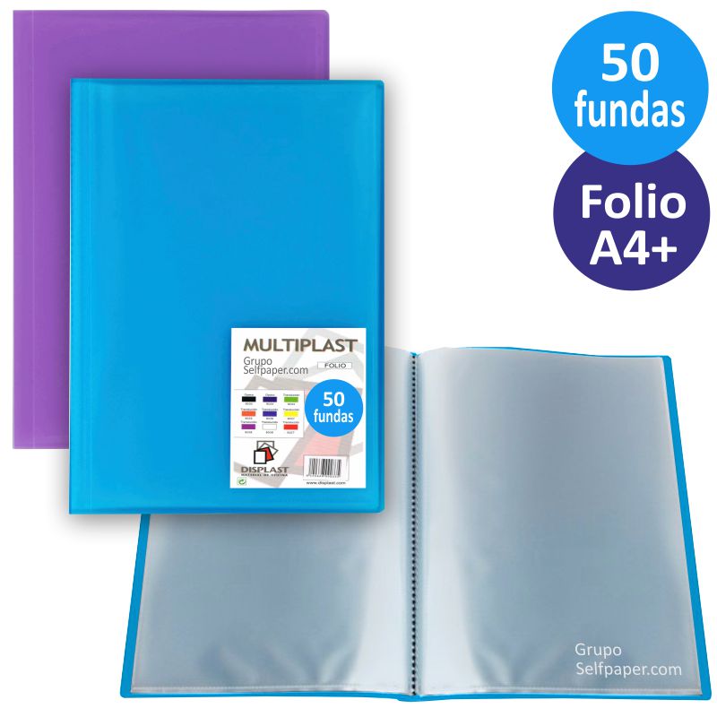 Carpeta con 50 Fundas Folio Multiplast colores Frost