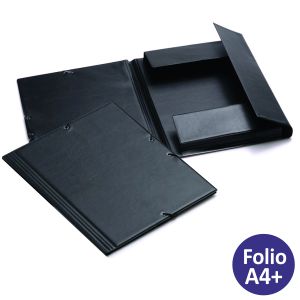 Carpeta gomas plástico PVC 3 solapas, folio, negro