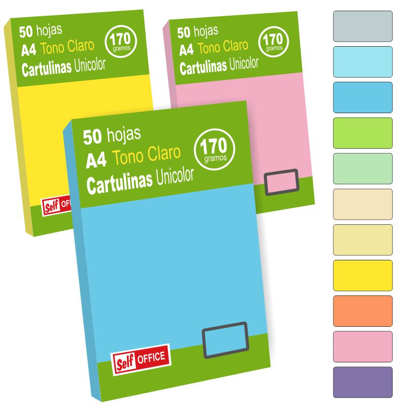 Comprar Cartulinas Din A4  Folio colores claros Unicolor, Paquete 50