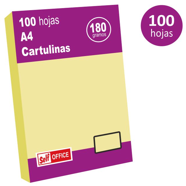Pack 100 cartulinas Din A4 180g Amarillo claro Liderpapel