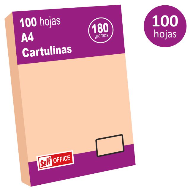 Pack 100 cartulinas Din A4 180g color salmón Liderpapel CT14