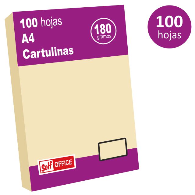 Pack 100 cartulinas Din A4 180g crema, beige Liderpapel CT02