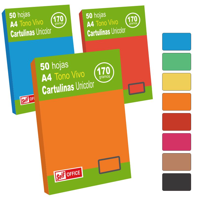 Pack 50 Cartulinas Colores Intensos Tama/ño A3 180g