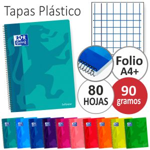 Cuaderno Oxford tapas plástico, folio 80 hojas 90 gramos