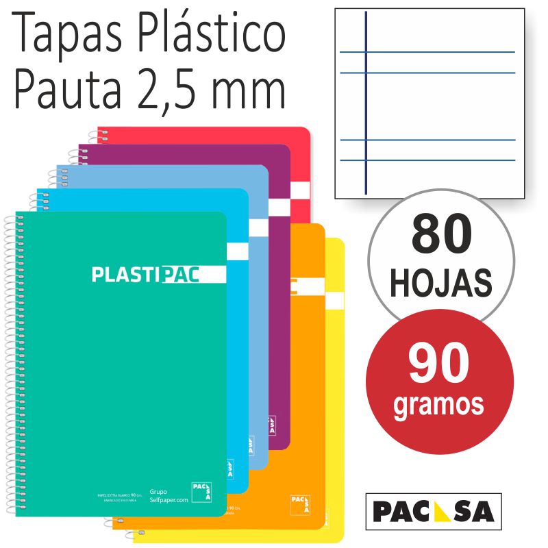 cuaderno pacsa plastipac 2 rayas 2 5 mm plastico
