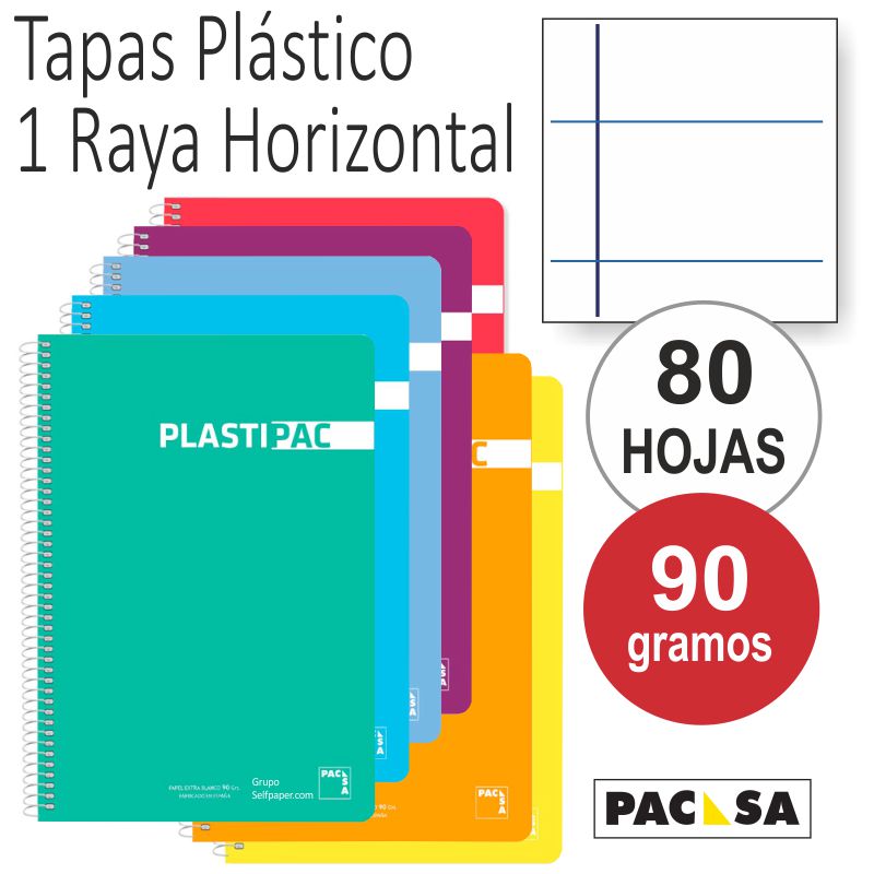 Comprar Cuaderno Plastipac 90 gramos tapa plástico 1 raya Horizontal