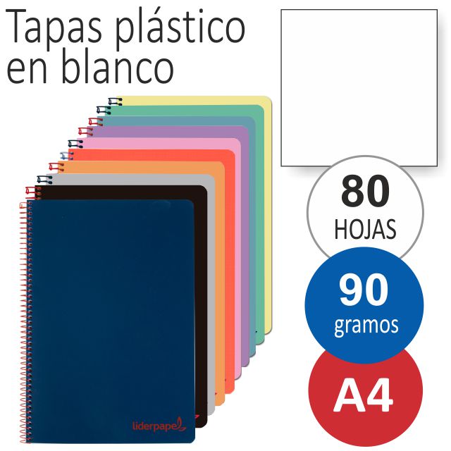 Comprar Libreta cuaderno tapas de plástico, hojas en blanco A4 90 gr
