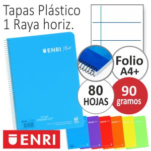 Cuadernos tapas plástico Enri Plus 90 grs, 1 raya horizontal