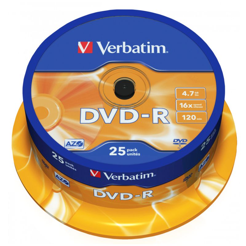 Comprar DVD-R verbatim bobina 25 16x 4.7gb Spindle AZO