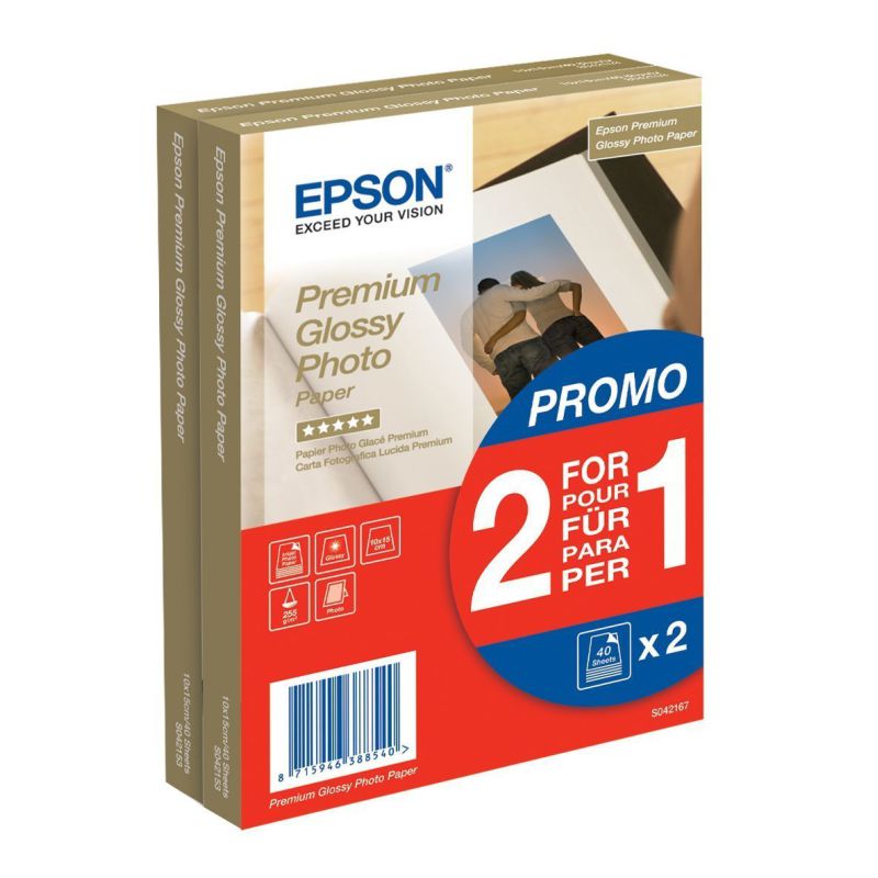 epson premium glossy paper 10x15   pack 2 x 1