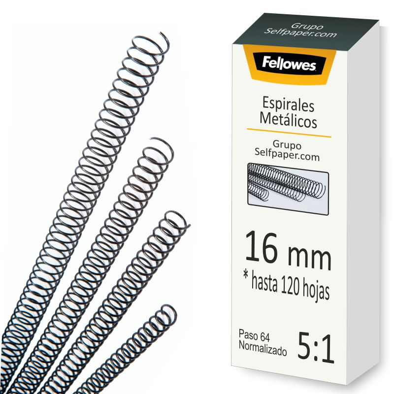 negras Fellowes 5110601 Pack de 100 espirales metálicas 16 mm 