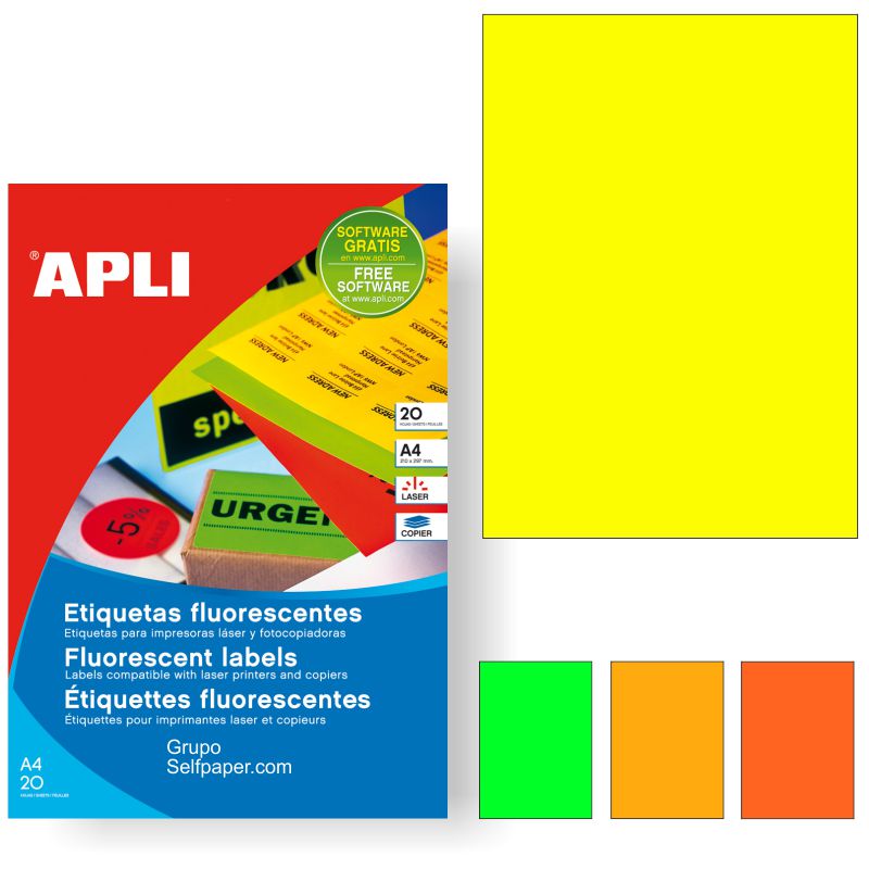 Comprar Etiquetas Din A4 Fluorescentes neon amarillo para impresora