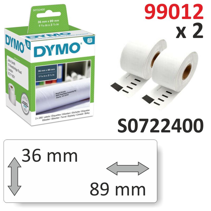 Comprar Etiqueta Dymo 89x36mm, 2 Rollos 99012 de 260 pegatinas