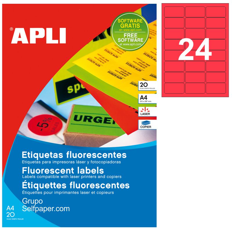Etiquetas Apli 2872 Rojo fluorescente neon 64x33,9 mm 20 hj