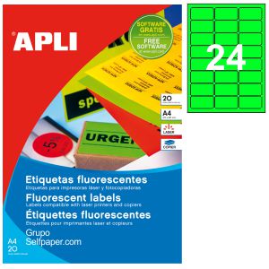 Etiquetas Apli 02873 Verde fluorescente 64x33,9 Pack 20 hjs