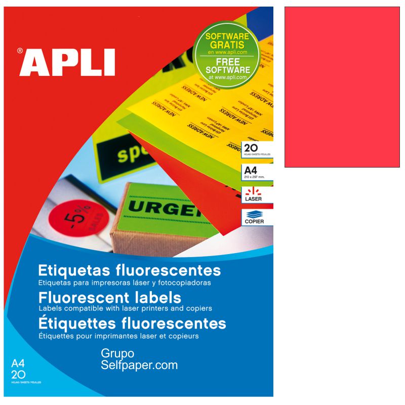 Etiquetas Apli 02880 color rojo fluorescente Pack 20 hjs