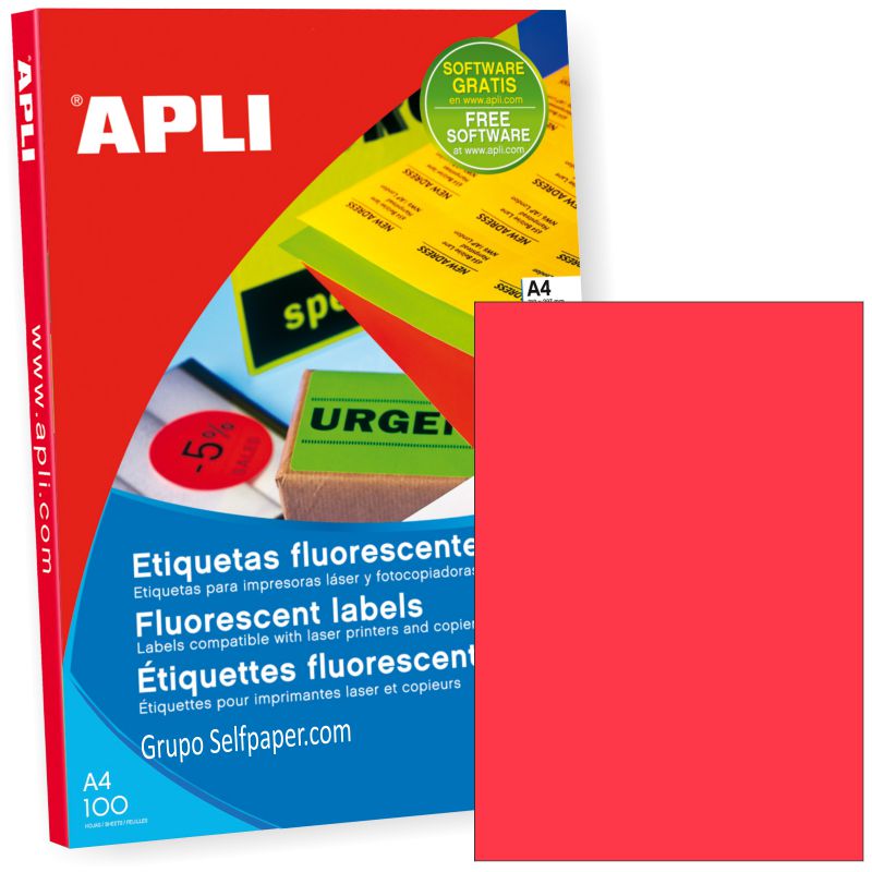 Etiquetas Apli 11749 Rojo fluorescente Din A4 Caja 100 h