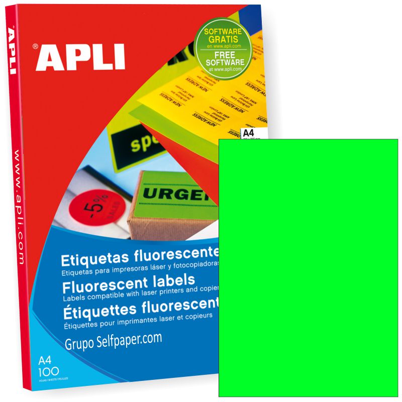 Etiquetas Apli 11750 Verde fluorescente Din A4 Caja 100 hjs