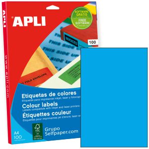 Etiquetas Apli 11839 Papel adhesivo Din A4 Azul C/100 hojas
