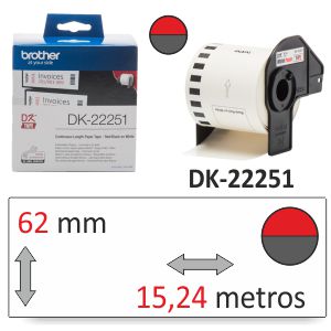 Etiquetas Brother DK-22251 62 mm imprime rojo y negro