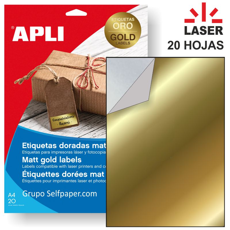 cascada altavoz Impermeable Etiquetas metalizadas Oro para impresora láser, dorado mate, Selfpaper.com.