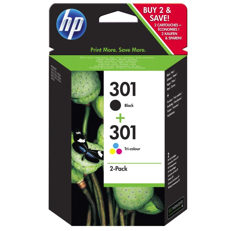 Cartuchos HP 301 Negro + TriColor, Pack Ahorro N9J72AE, Selfpaper.com.