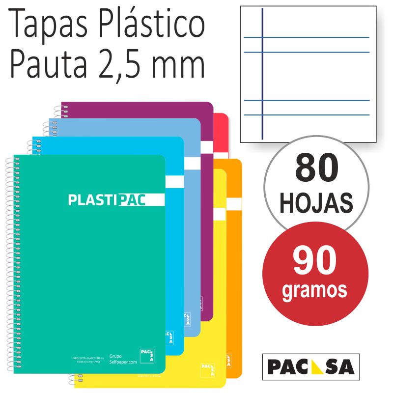 Comprar Libreta Tapas plástico Plastipac 2 rayas 2,5 mm pauta 90 grs
