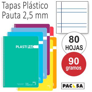 Libreta Tapas plástico Plastipac 2 rayas 2,5 mm pauta 90 grs